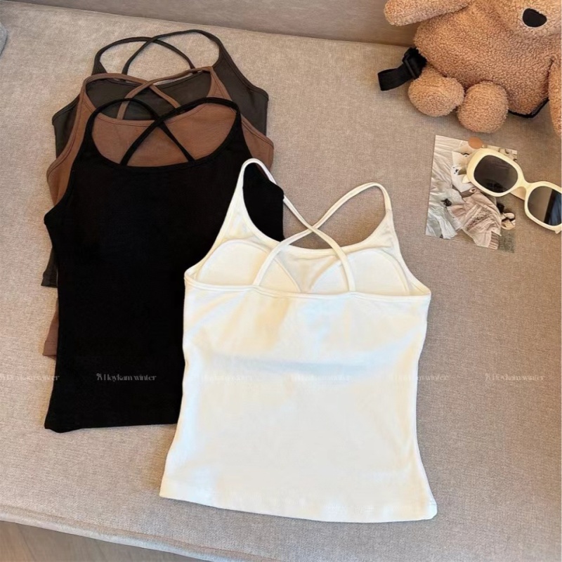 Cross irregular vest short mixed colors tops 2pcs set