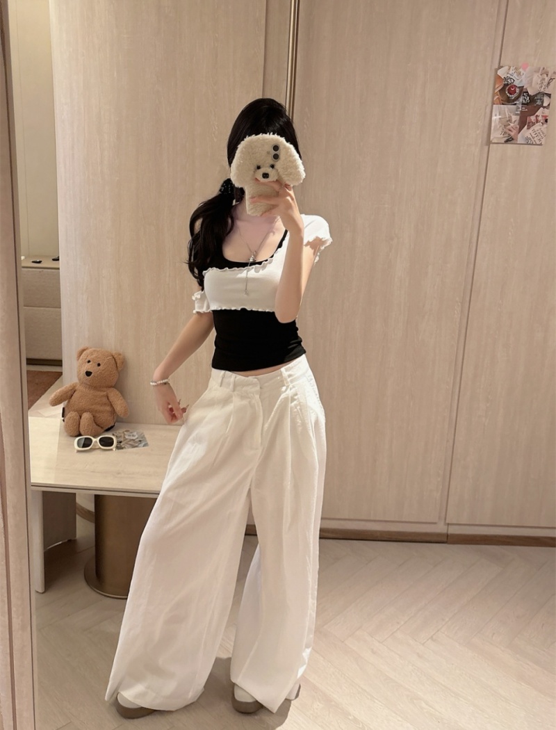 Cross irregular vest short mixed colors tops 2pcs set
