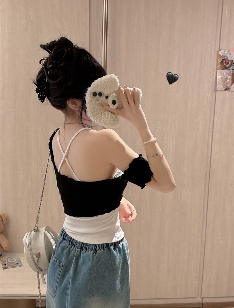 Cross irregular vest short mixed colors tops 2pcs set