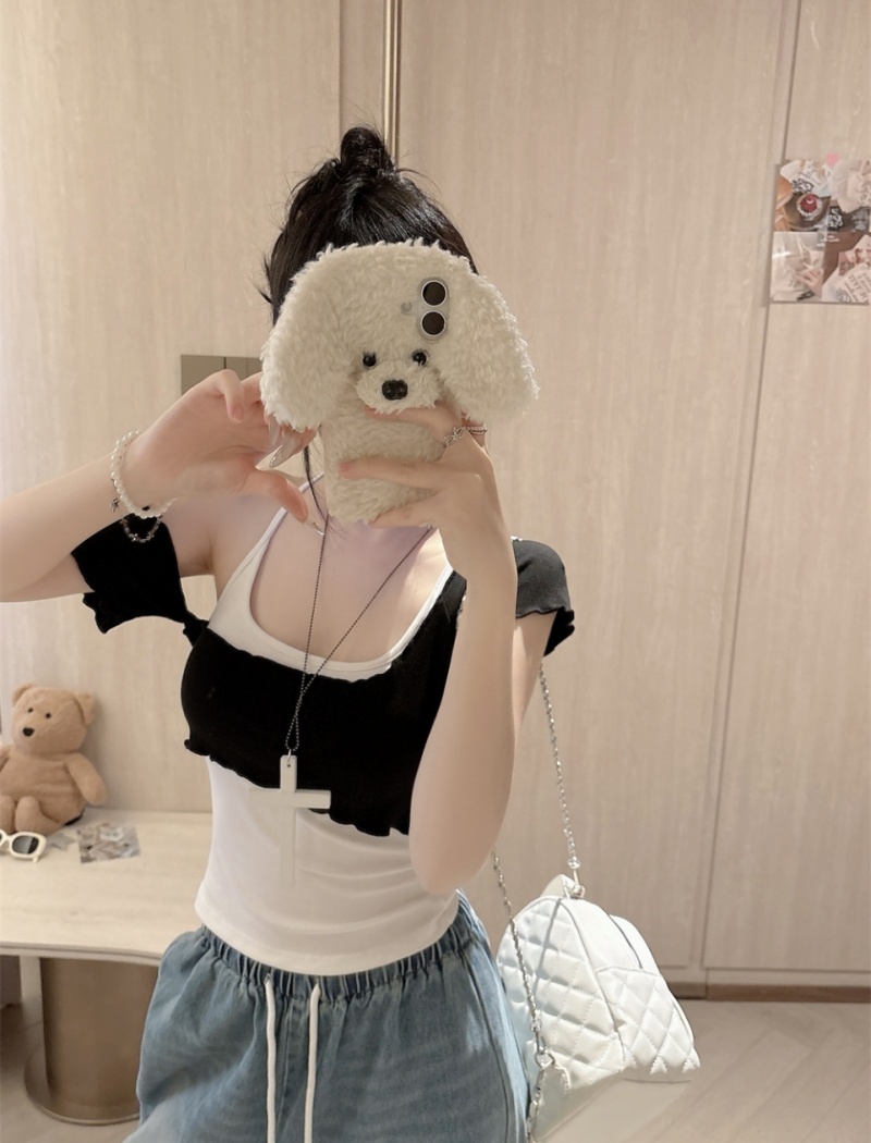 Cross irregular vest short mixed colors tops 2pcs set