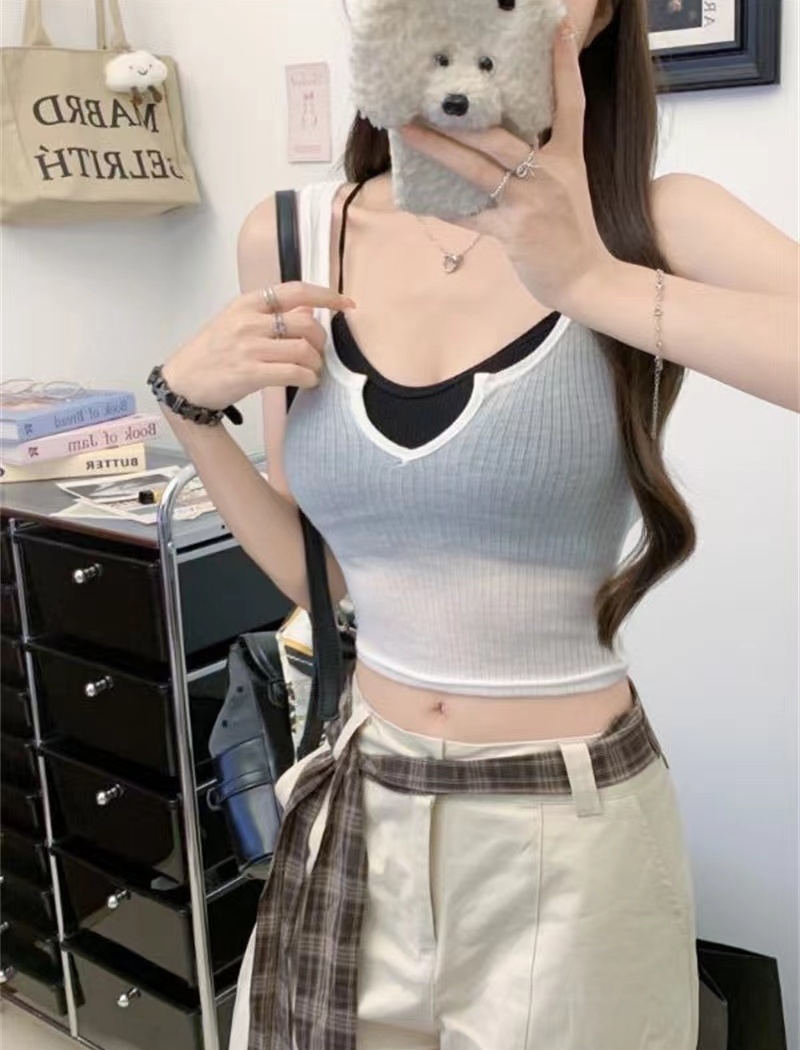 Sexy all-match tops perspective inside the ride vest 2pcs set