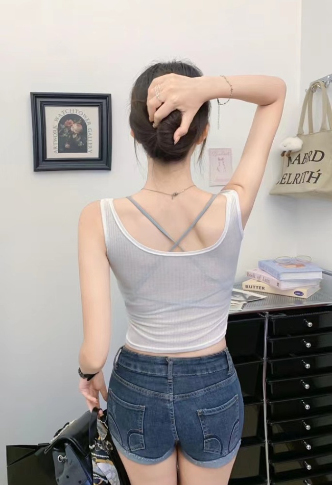 Sexy all-match tops perspective inside the ride vest 2pcs set