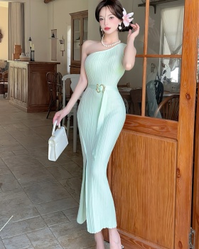 Sleeveless split summer knitted package hip dress