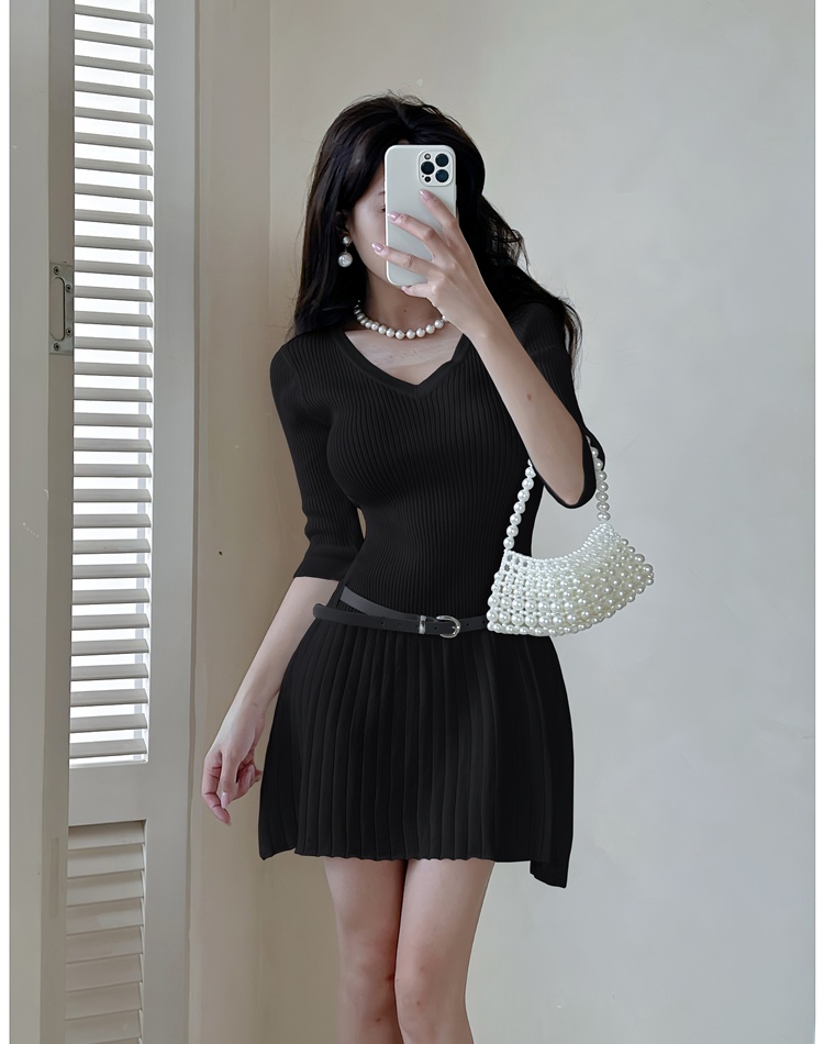 Slim summer knitted T-back V-neck spicegirl dress for women