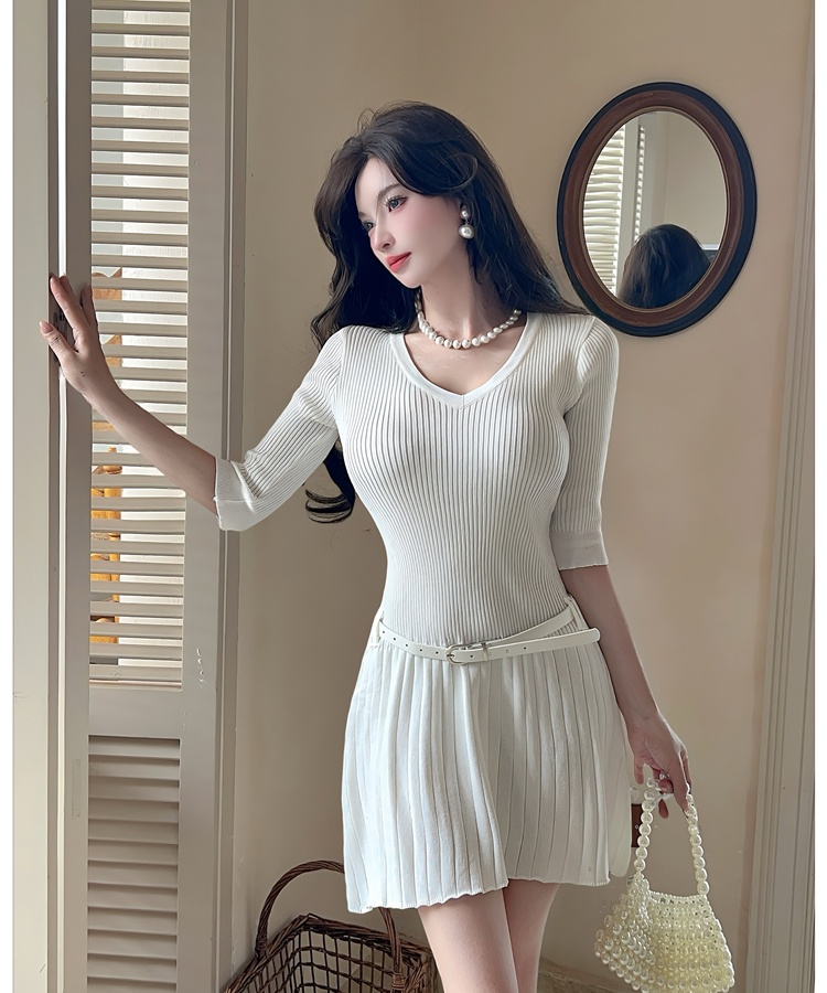 Slim summer knitted T-back V-neck spicegirl dress for women