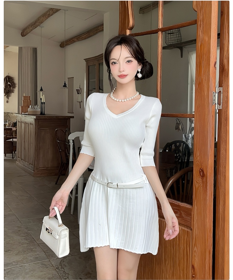 Slim summer knitted T-back V-neck spicegirl dress for women