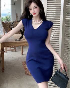 Temperament France style summer navy-blue dress for women