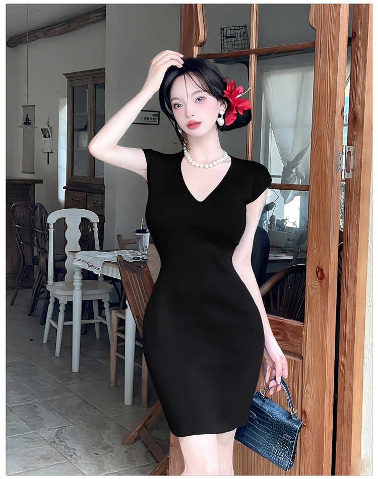 Temperament France style summer navy-blue dress for women