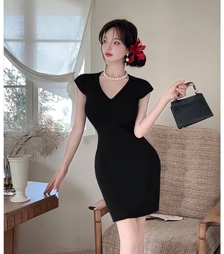 Temperament France style summer navy-blue dress for women