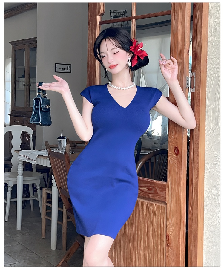 Temperament France style summer navy-blue dress for women