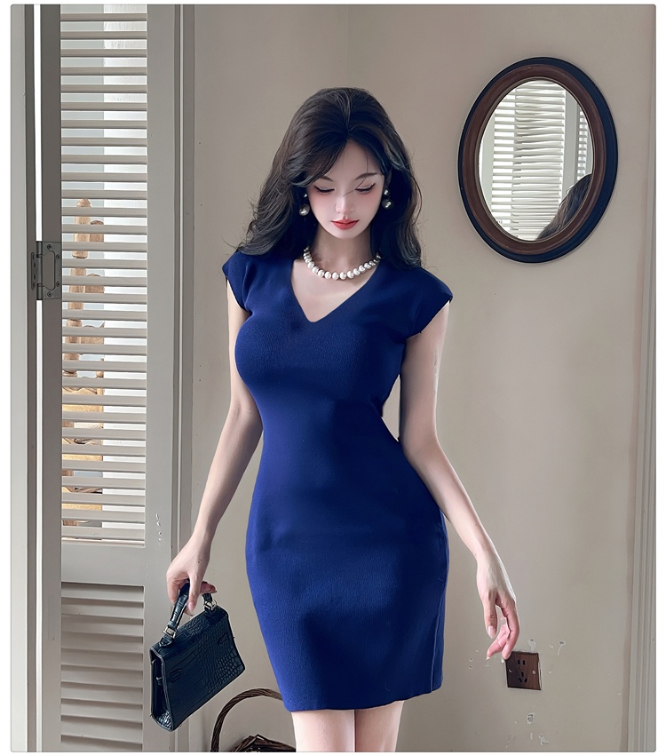 Temperament France style summer navy-blue dress for women