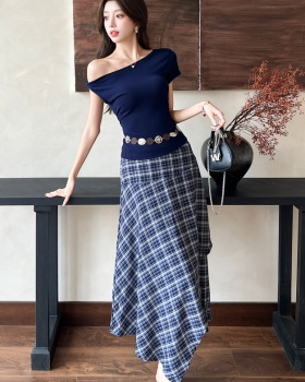France style T-shirt high waist skirt 2pcs set for women