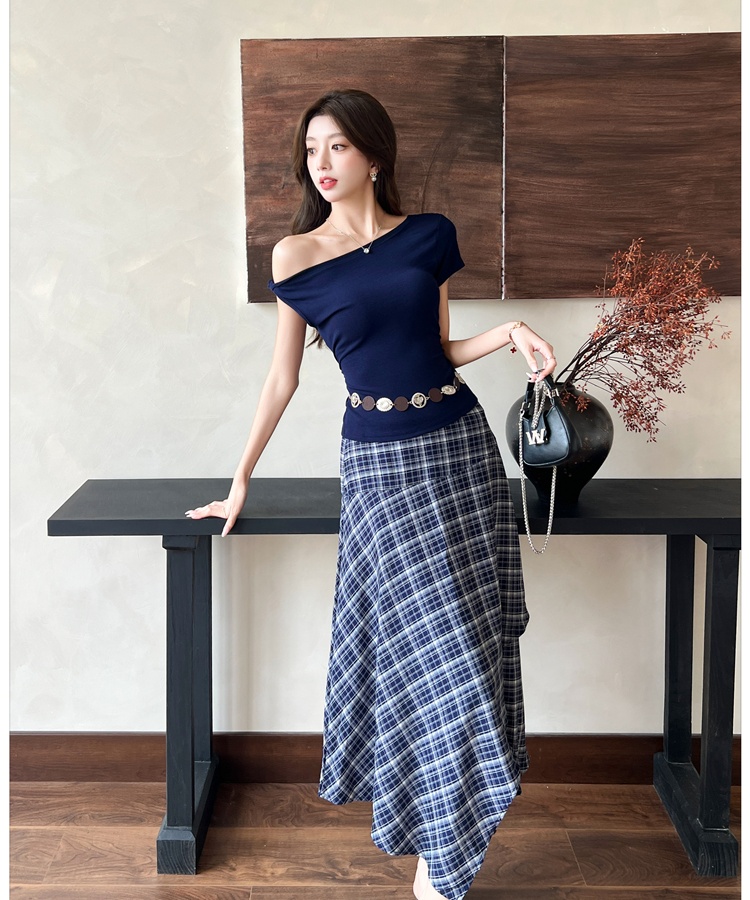 France style T-shirt high waist skirt 2pcs set for women