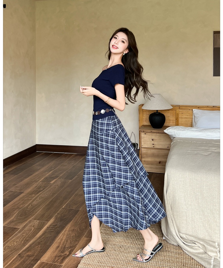 France style T-shirt high waist skirt 2pcs set for women