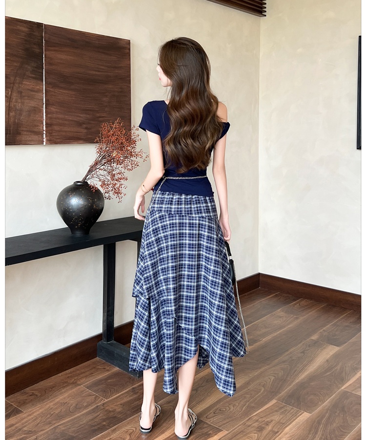 France style T-shirt high waist skirt 2pcs set for women