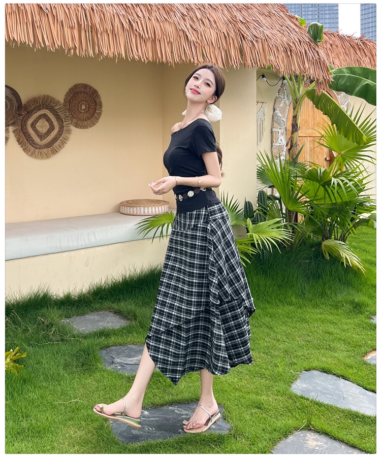 France style T-shirt high waist skirt 2pcs set for women