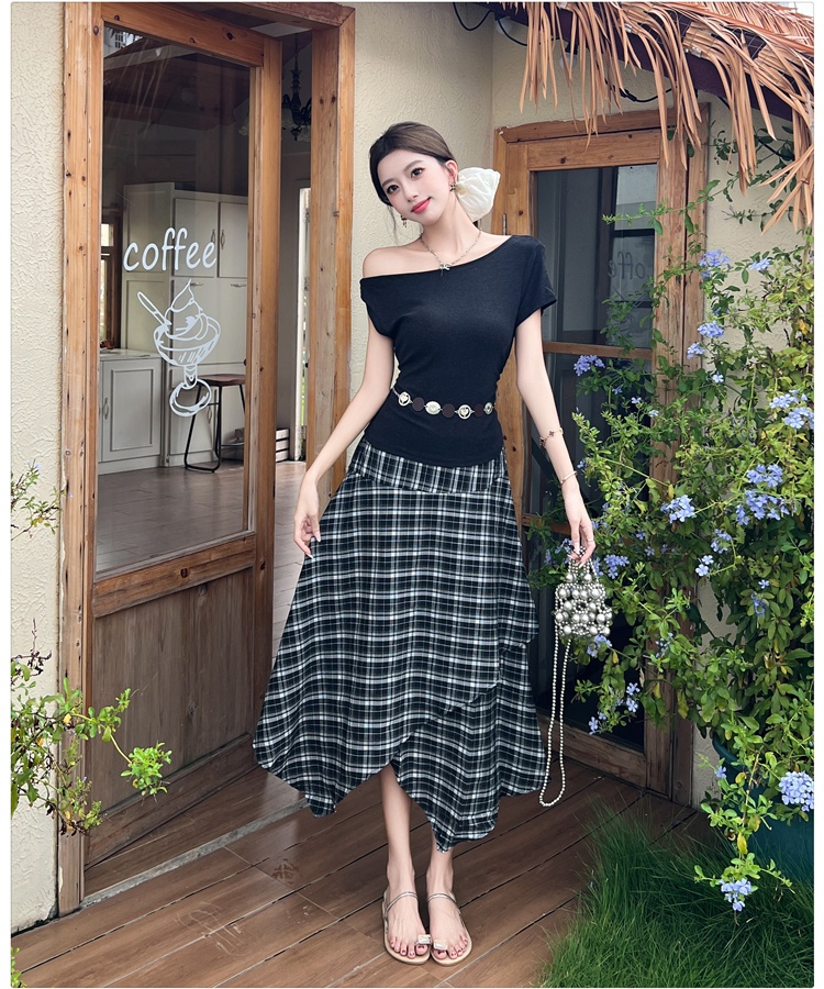 France style T-shirt high waist skirt 2pcs set for women