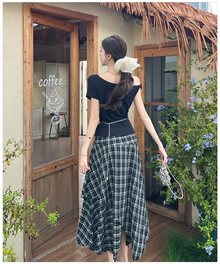 France style T-shirt high waist skirt 2pcs set for women