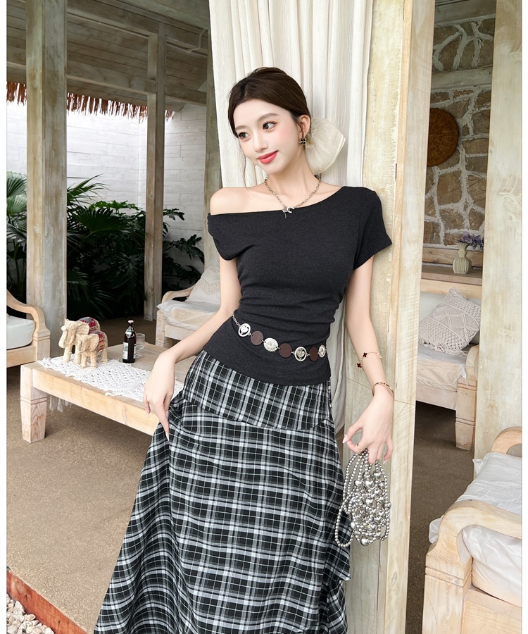 France style T-shirt high waist skirt 2pcs set for women