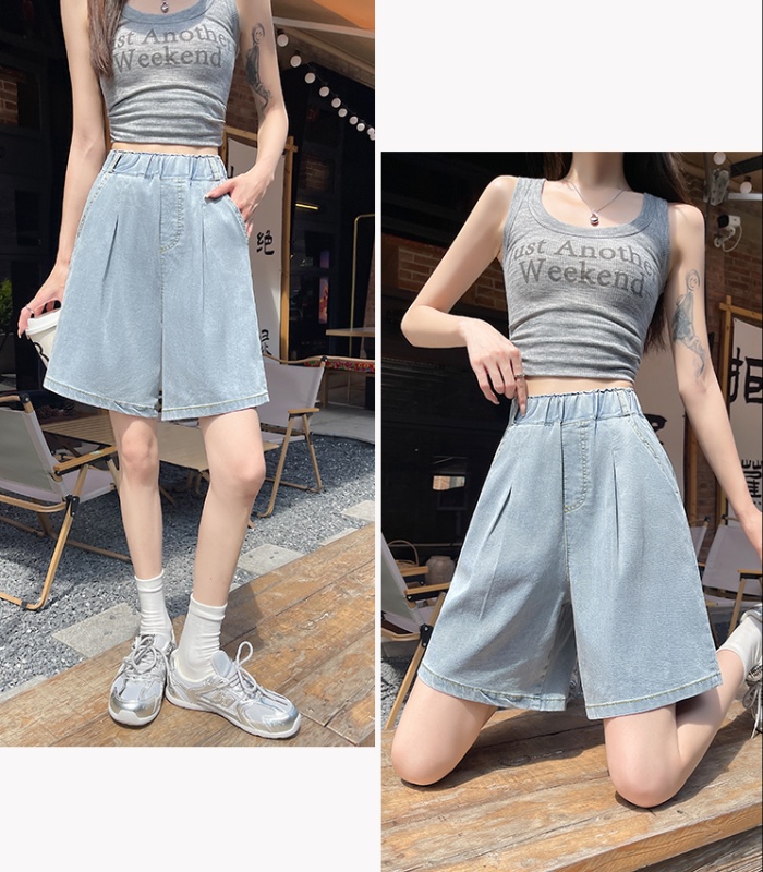 Ice silk summer short jeans slim A-line shorts for women