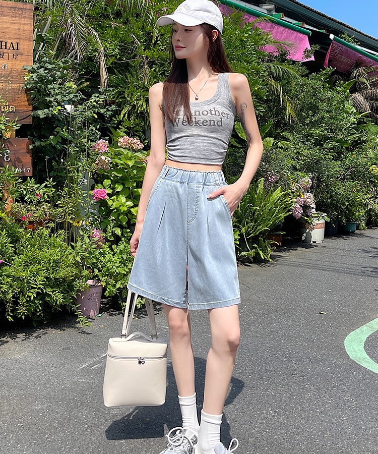 Ice silk summer short jeans slim A-line shorts for women