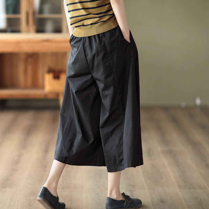Slim retro culottes art cropped pants for women