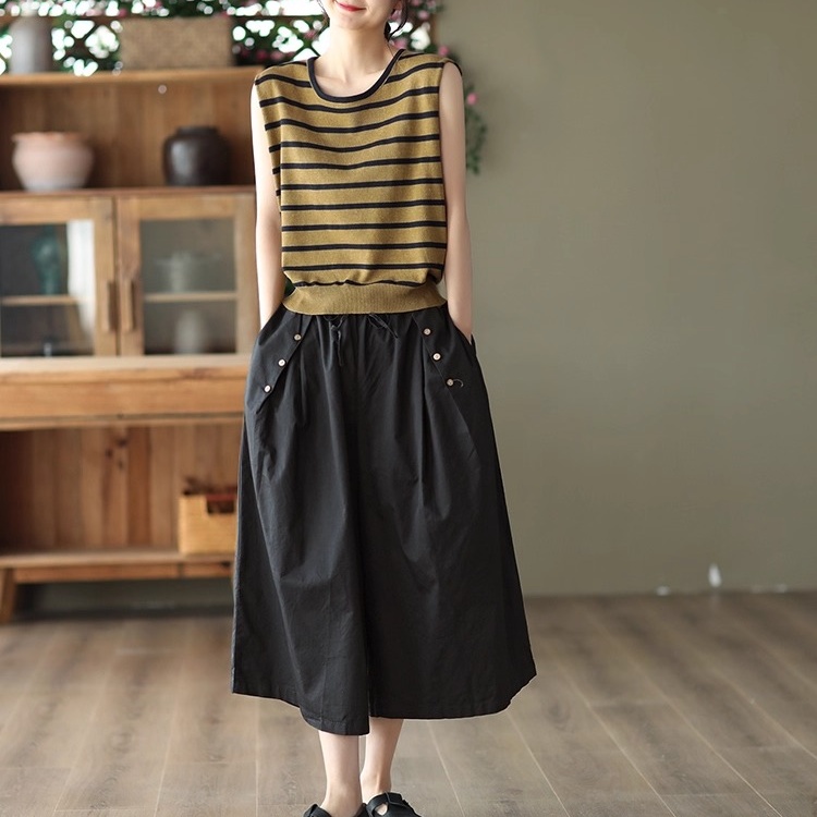 Slim retro culottes art cropped pants for women