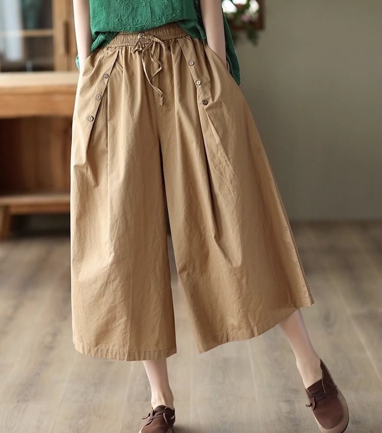 Slim retro culottes art cropped pants for women