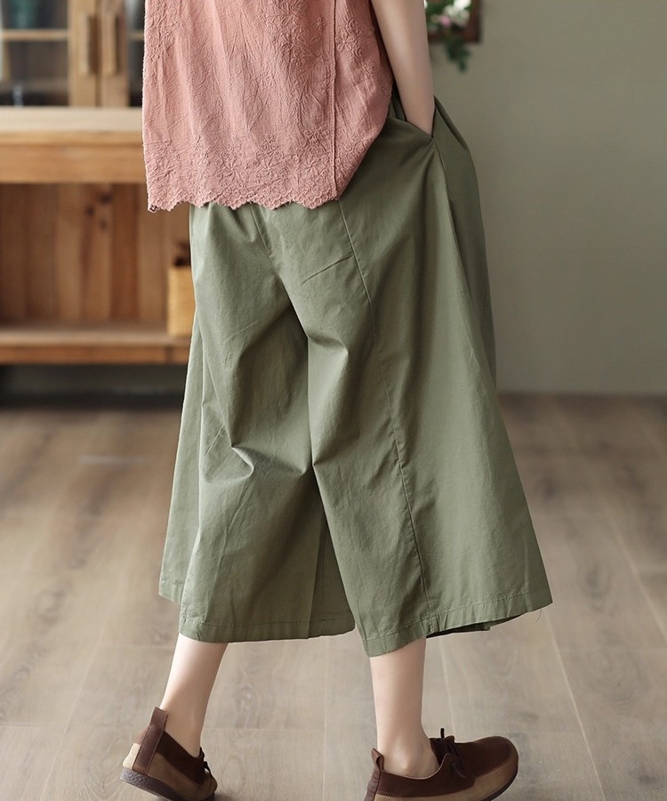 Slim retro culottes art cropped pants for women