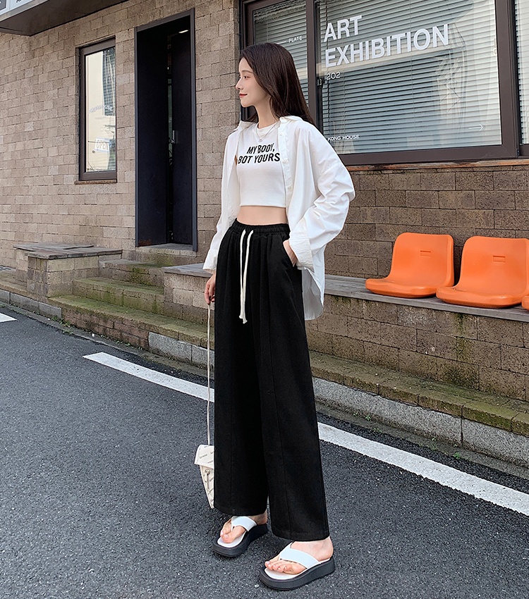 Elastic waist pure simple Japanese style casual pants