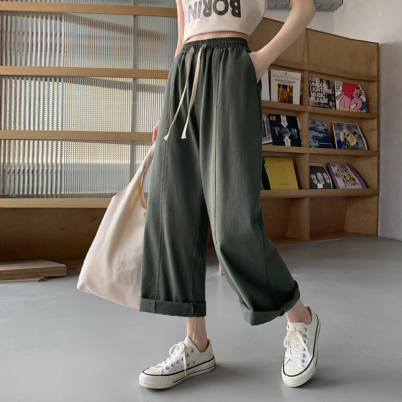 Elastic waist pure simple Japanese style casual pants