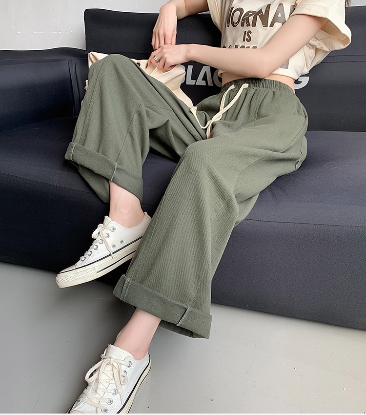 Elastic waist pure simple Japanese style casual pants