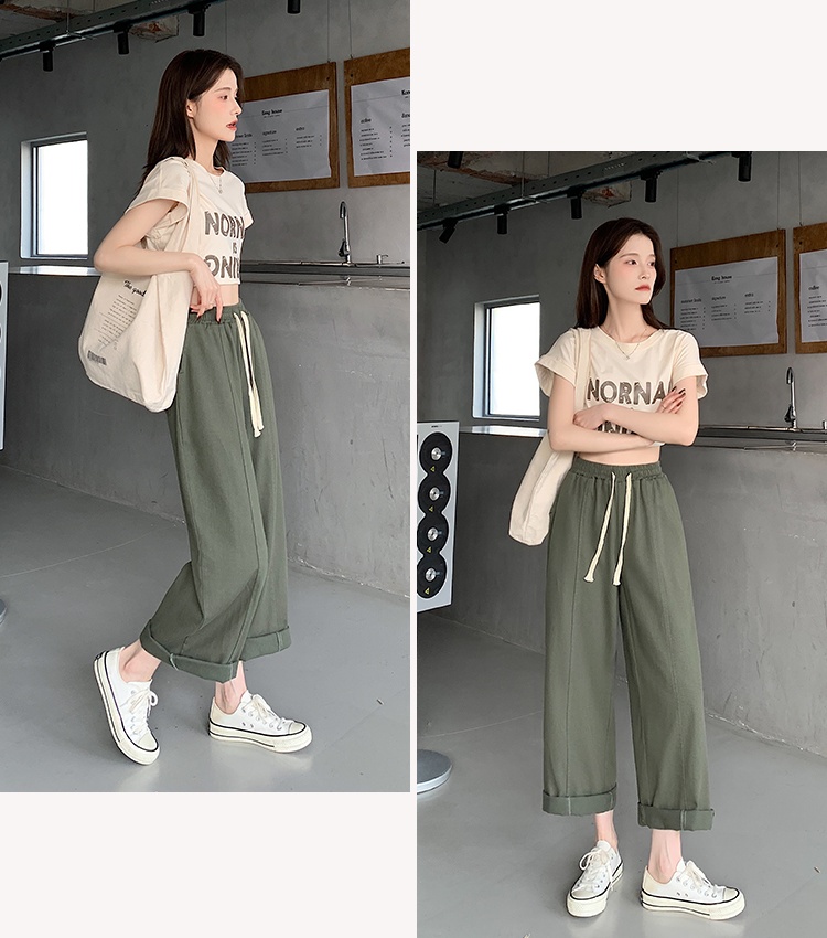 Elastic waist pure simple Japanese style casual pants