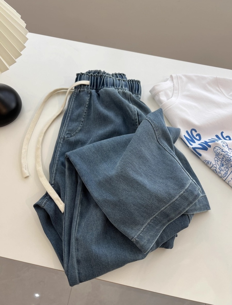 Drape slim fine band loose Japanese style jeans for women