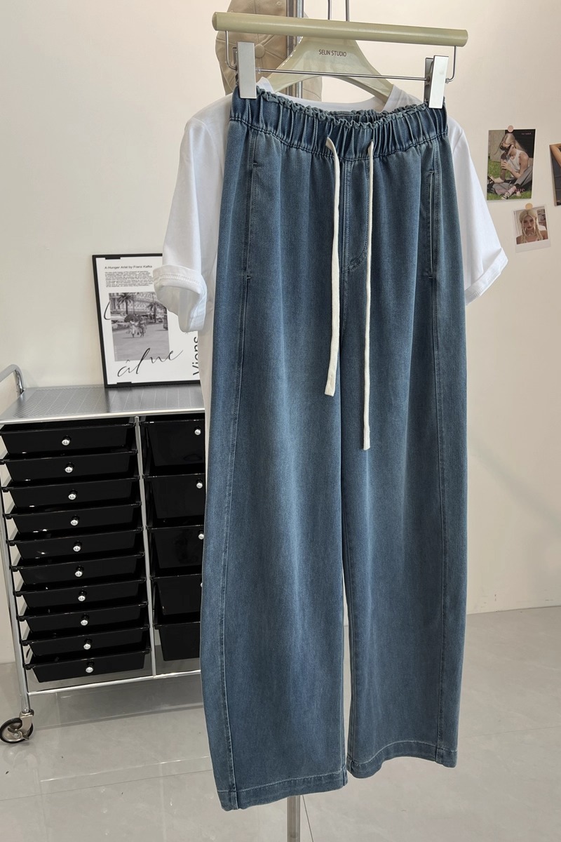Drape slim fine band loose Japanese style jeans for women