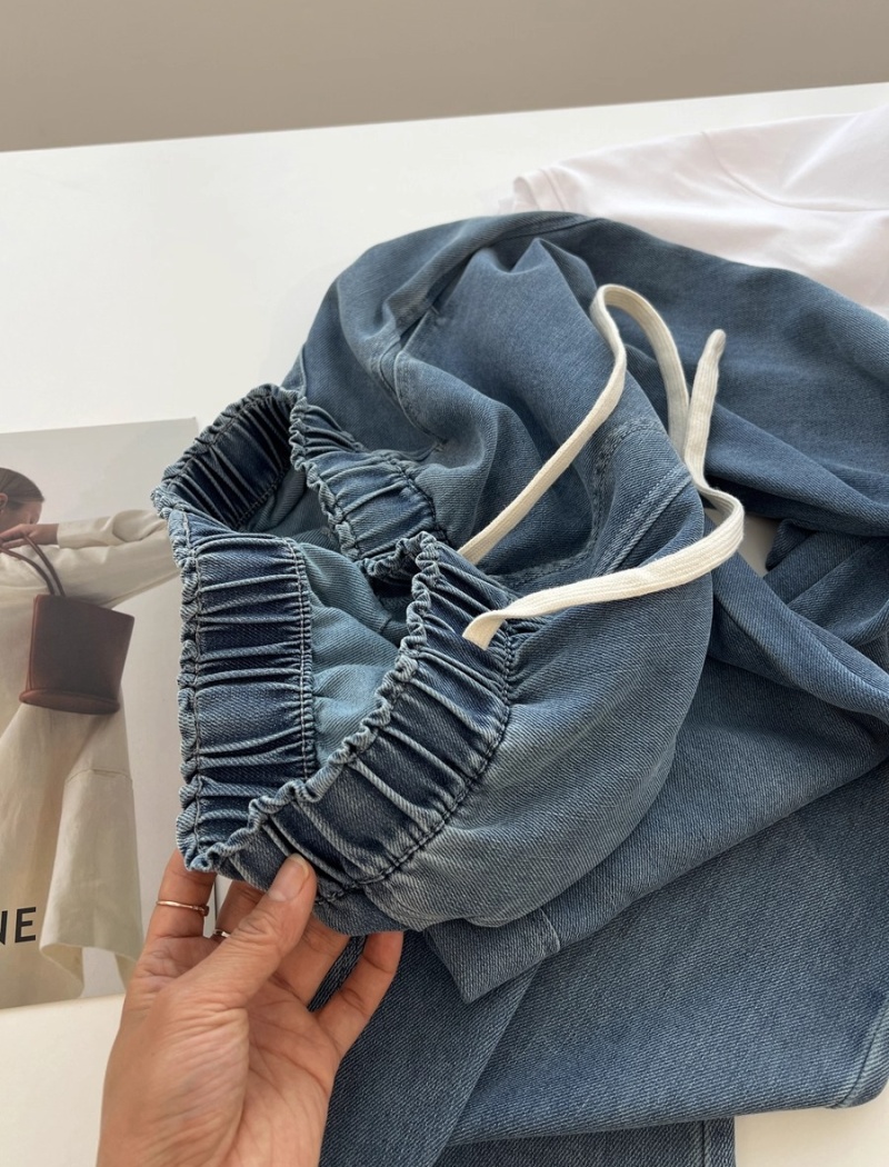 Drape slim fine band loose Japanese style jeans for women