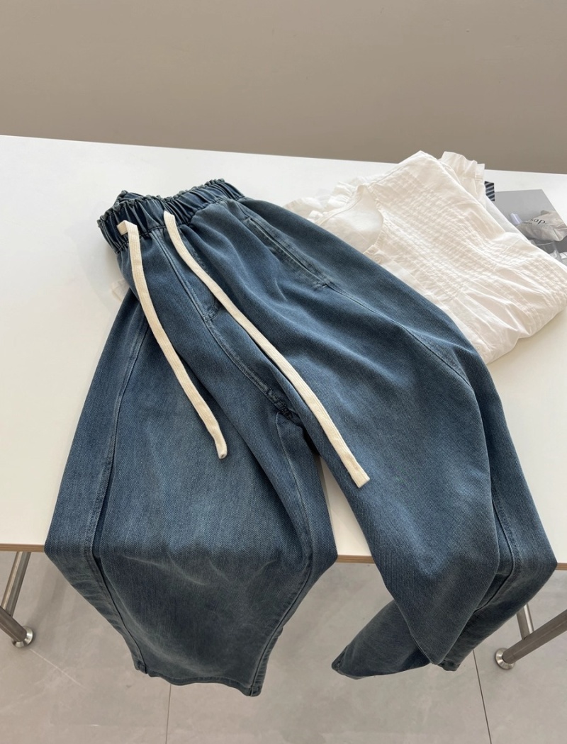 Drape slim fine band loose Japanese style jeans for women