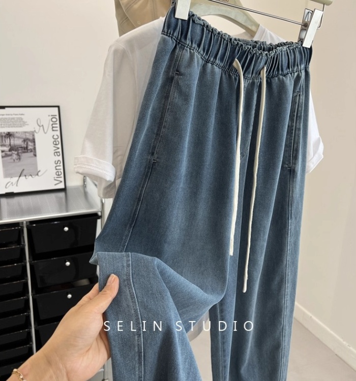 Drape slim fine band loose Japanese style jeans for women