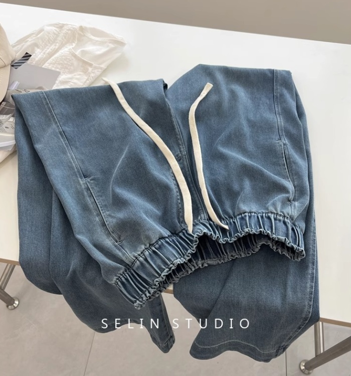 Drape slim fine band loose Japanese style jeans for women