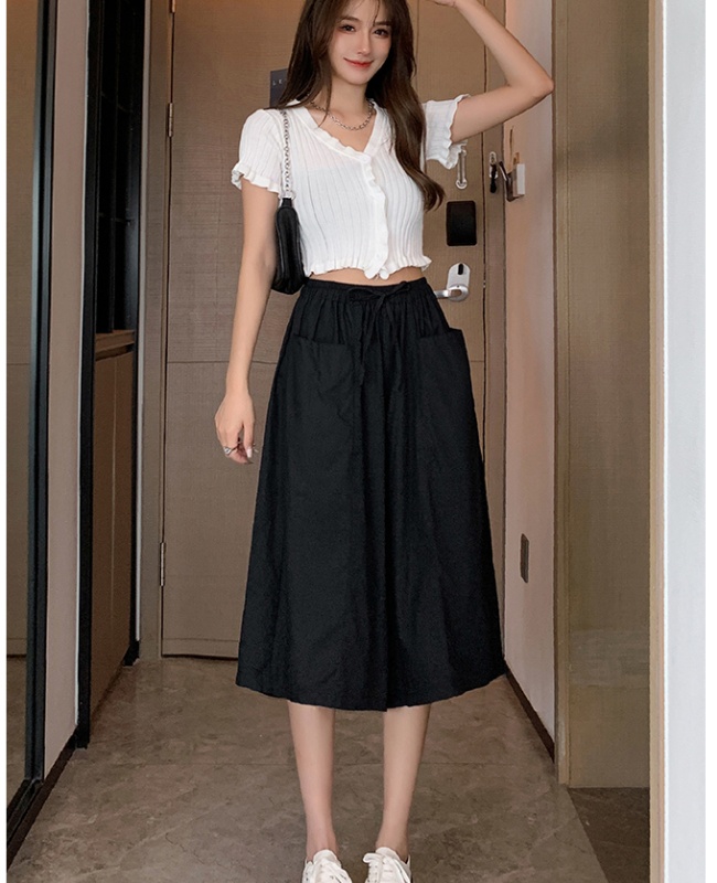Loose wide leg pants thin cropped pants for women
