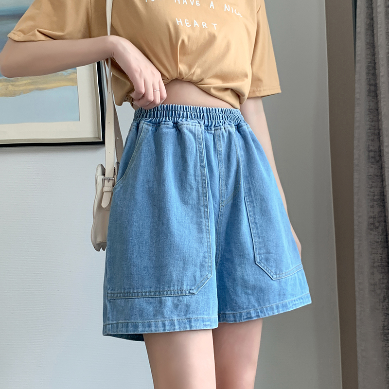 High waist thin wide leg pants summer short jeans for women