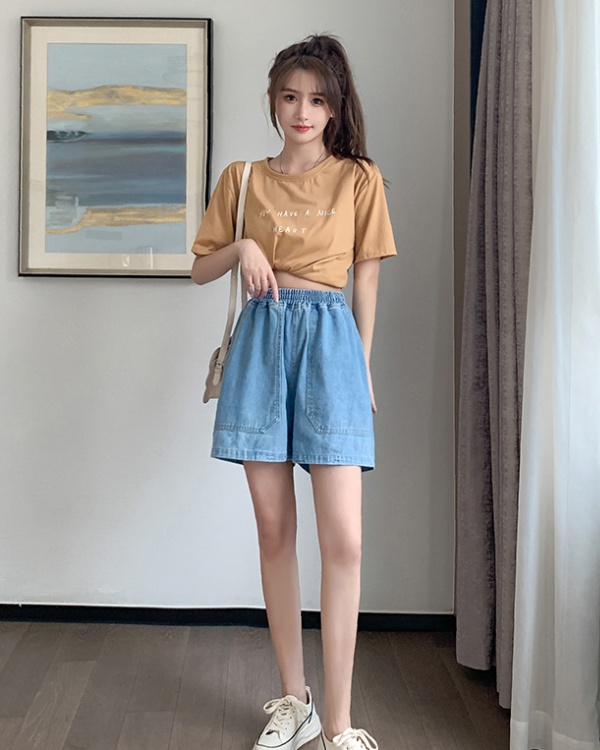 High waist thin wide leg pants summer short jeans for women