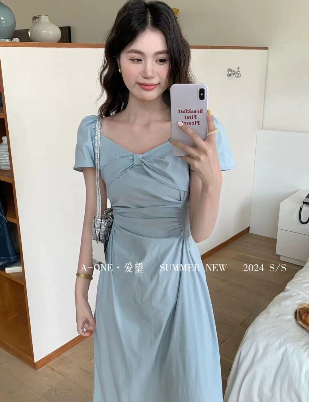 Short sleeve dress refinement long dress for women