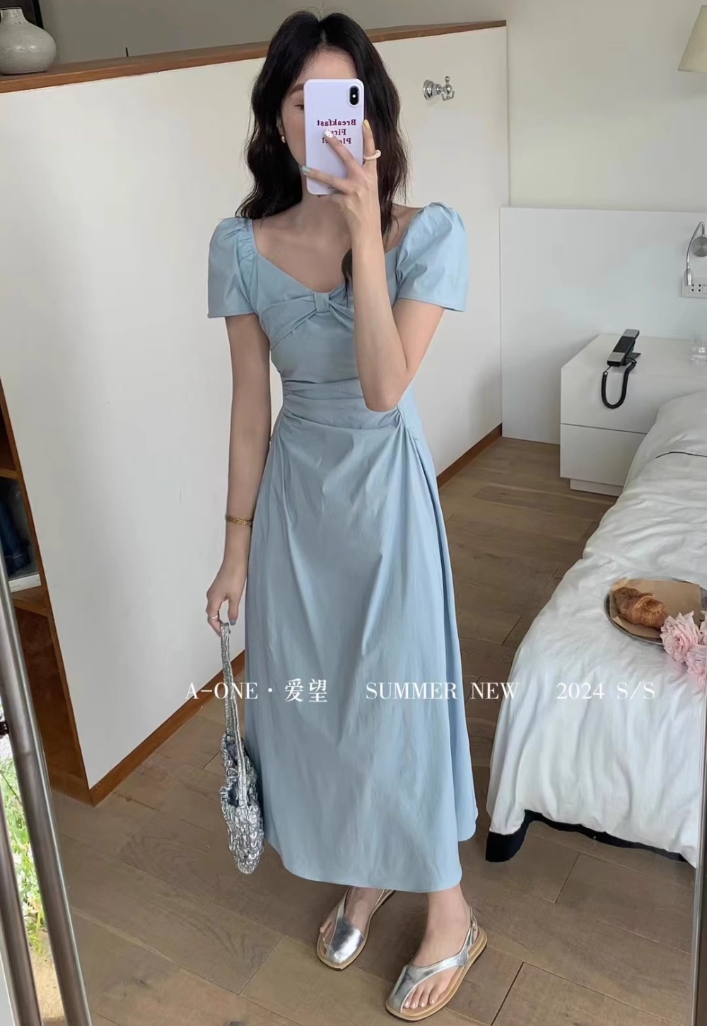 Short sleeve dress refinement long dress for women