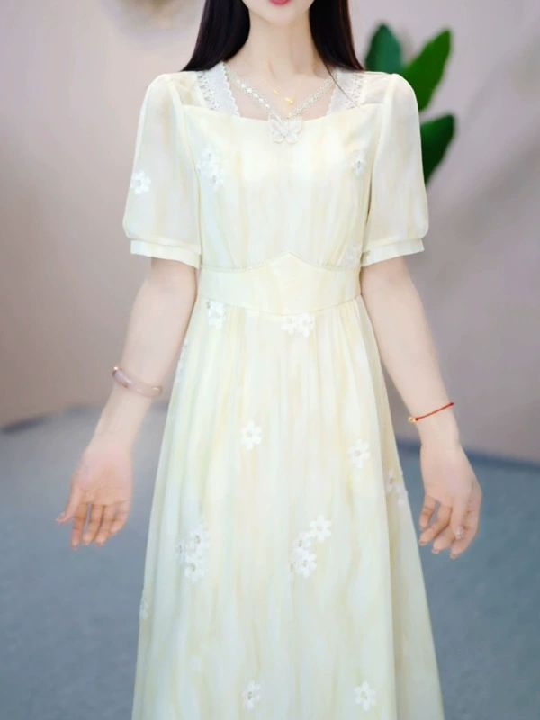 Summer floral light luxury chiffon dress for women