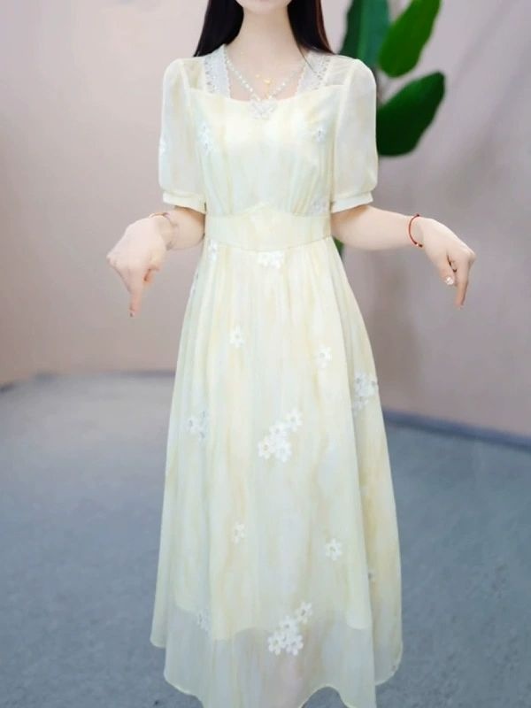 Summer floral light luxury chiffon dress for women