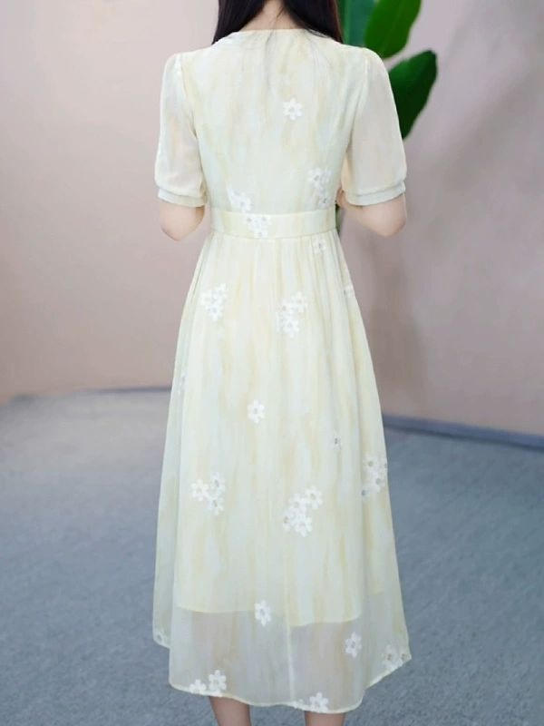 Summer floral light luxury chiffon dress for women