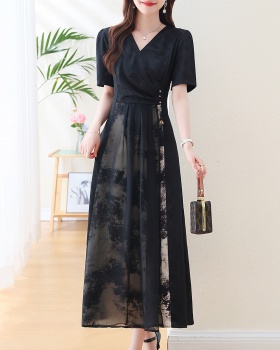 Summer Chinese style large yard V-neck dress