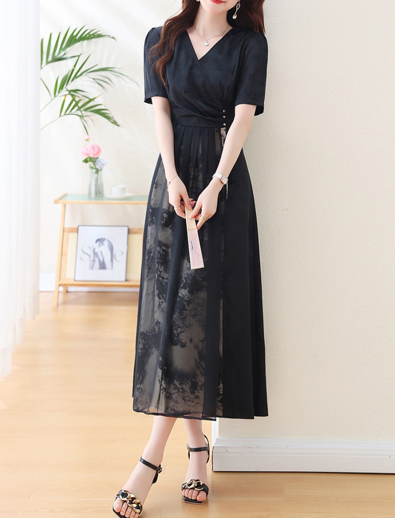 Summer Chinese style large yard V-neck dress