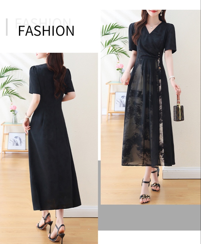 Summer Chinese style large yard V-neck dress